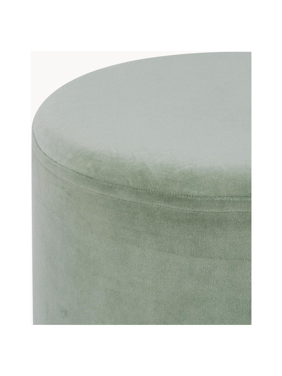 Pouf en velours Haven, Velours vert sauge, pieds dorés, ∅ 38 x haut. 45 cm