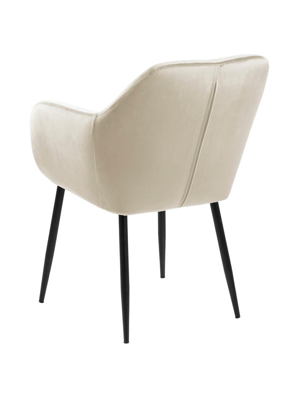 Silla con reposabrazos de terciopelo Emilia, Tapizado: terciopelo de poliéster A, Patas: metal lacado, Terciopelo beige, negro, An 57 x F 59 cm