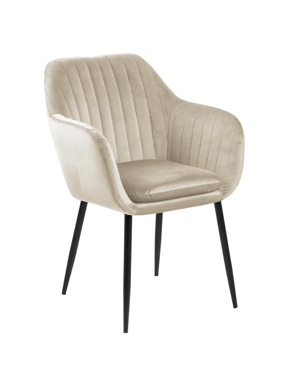 Sametová židle s područkami a kovovými nohami Emilia, Béžová, černá, Š 57 cm, H 59 cm