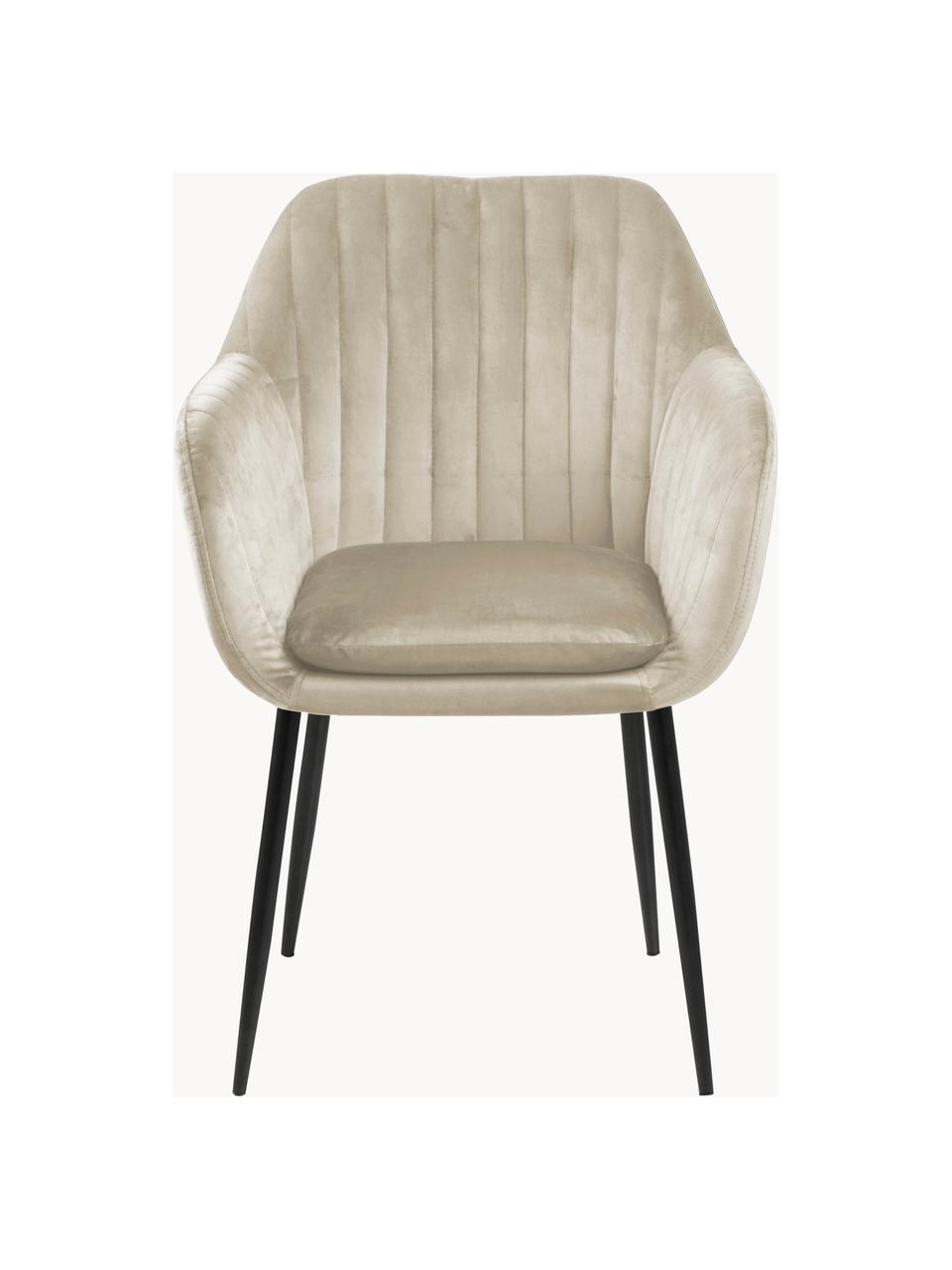 Zamatová stolička s opierkami a kovovými nohami Emilia, Zamatová béžová, čierna, Š 57 x H 59 cm