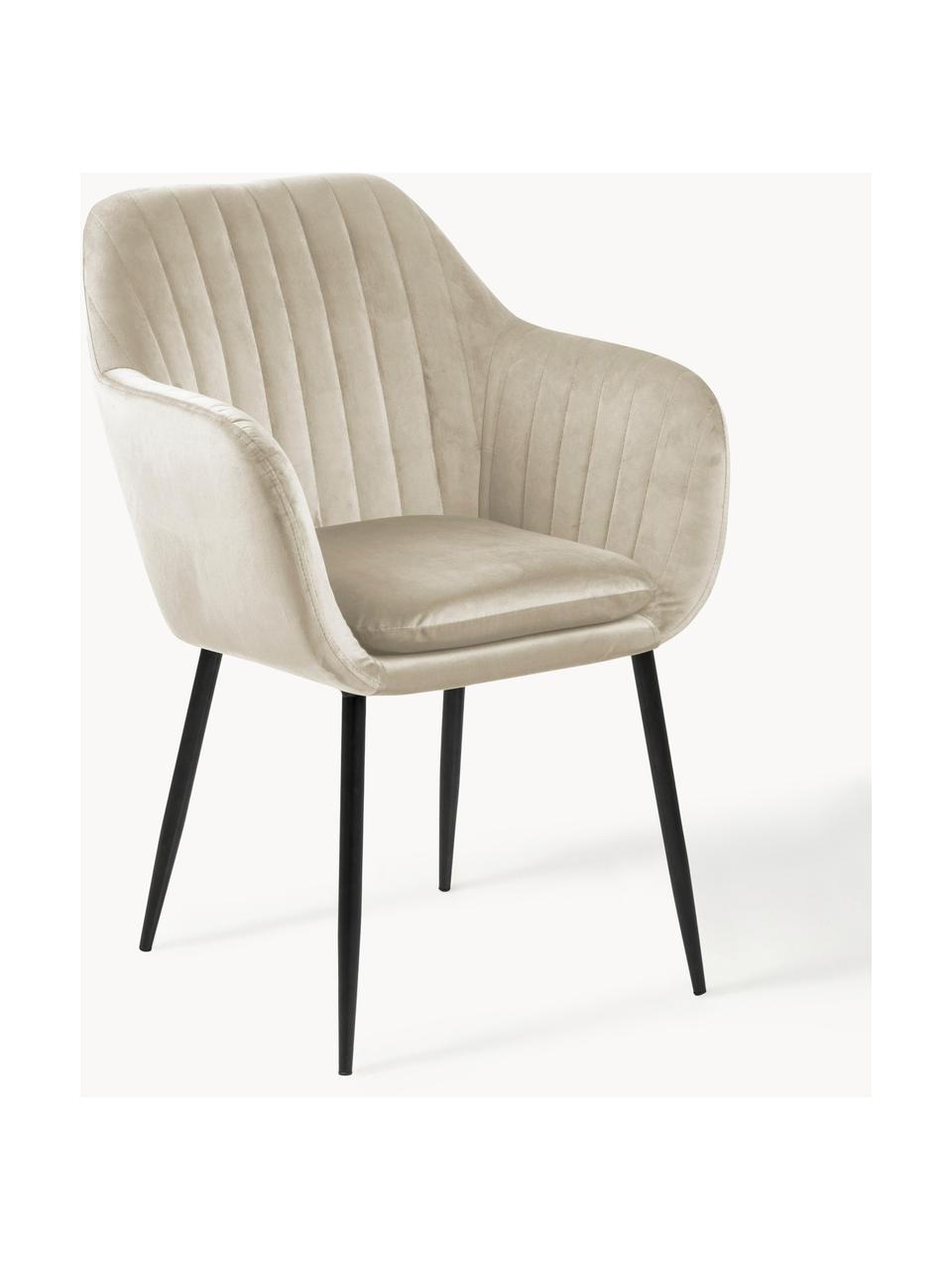 Sametová židle s područkami a kovovými nohami Emilia, Béžová, matná černá, Š 57 cm, H 59 cm