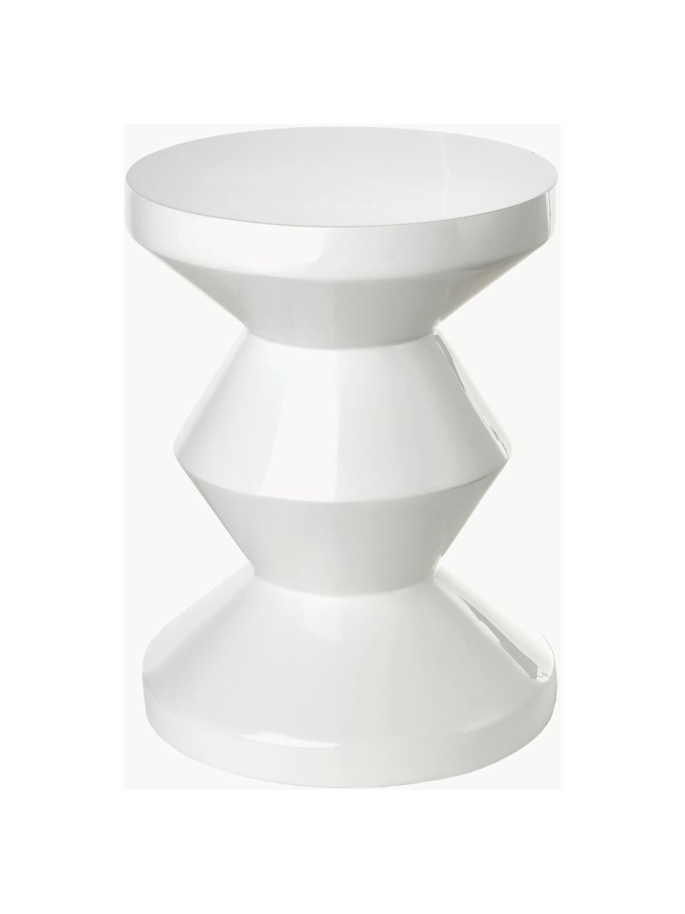 Tavolino rotondo Zig Zag, Plastica laccata, Bianco, Ø 36 x Alt. 46 cm