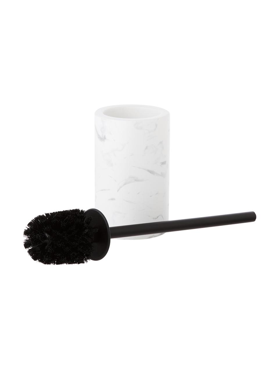 Brosse pour WC avec récipient en céramique Daro, Blanc, marbré, noir, Ø 10 x haut. 43 cm