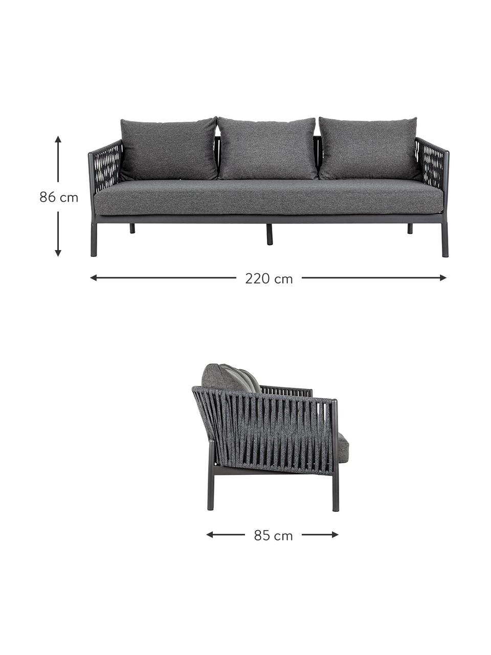 Garten-Loungesofa Florencia (3-Sitzer), Gestell: Aluminium, pulverbeschich, Bezug: Olefin (100% Polypropylen, Anthrazit, B 220 x T 85 cm