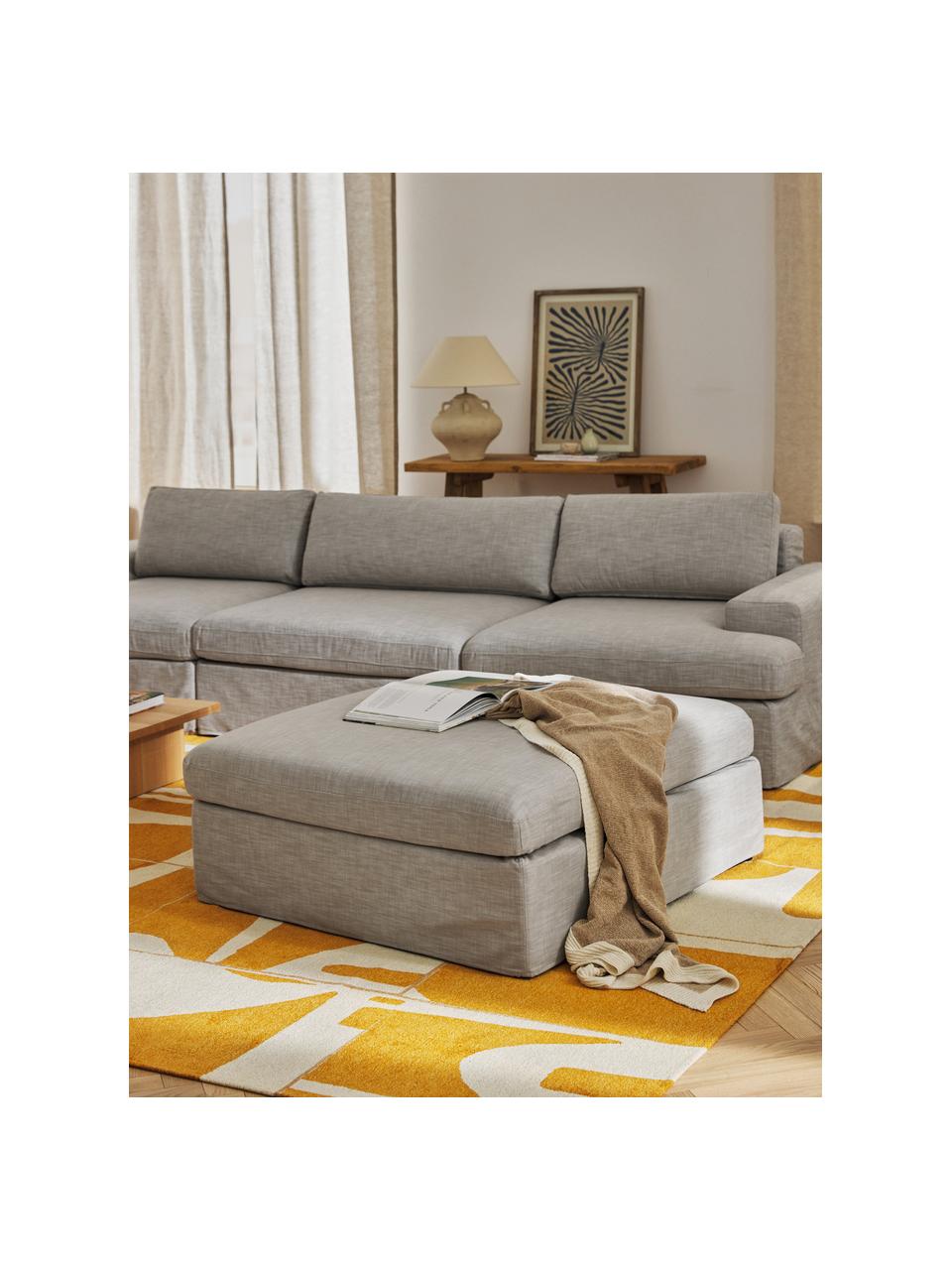 Sofa-Hocker Russell mit abnehmbaren Bezügen, Bezug: 100% Baumwolle Der strapa, Gestell: Massives Kiefernholz, Spe, Füße: Kunststoff Dieses Produkt, Webstoff Grau, B 103 x T 103 cm