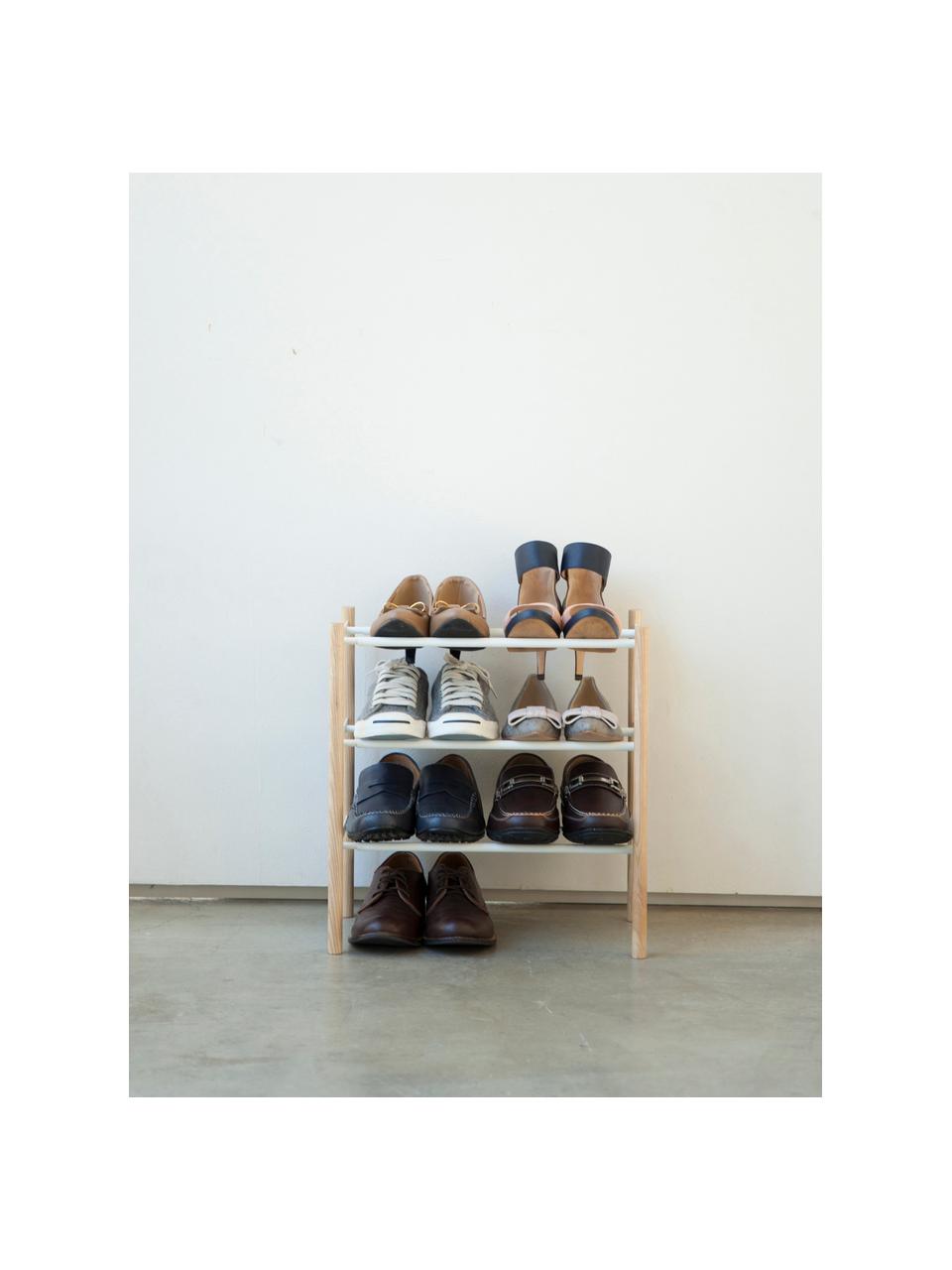 Étagère à chaussures extensible Plain, Blanc, bois clair, larg. 41-70 x haut. 46 cm