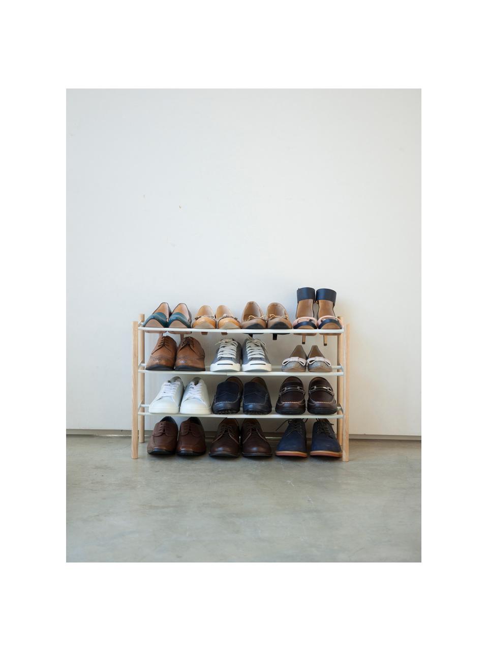 Étagère à chaussures extensible Plain, Blanc, bois clair, larg. 41-70 x haut. 46 cm