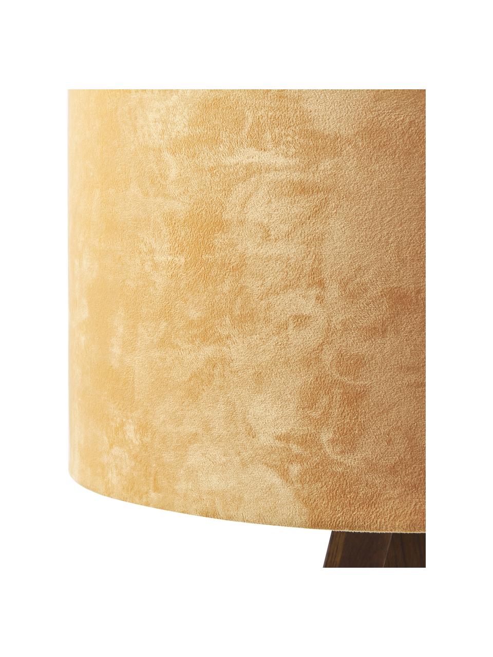 Lampada treppiede da terra scandi in legno massiccio con paralume in velluto Jake, Paralume: velluto, Gambe: legno di frassino certifi, Giallo, Ø 60 x Alt. 150 cm