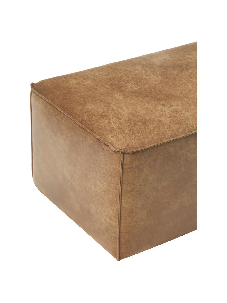 Gestoffeerde bank Sanja van gerecycled leer, Frame: massief grenen, multiplex, Poten: kunststof, Leer bruin, B 122 x D 54 cm