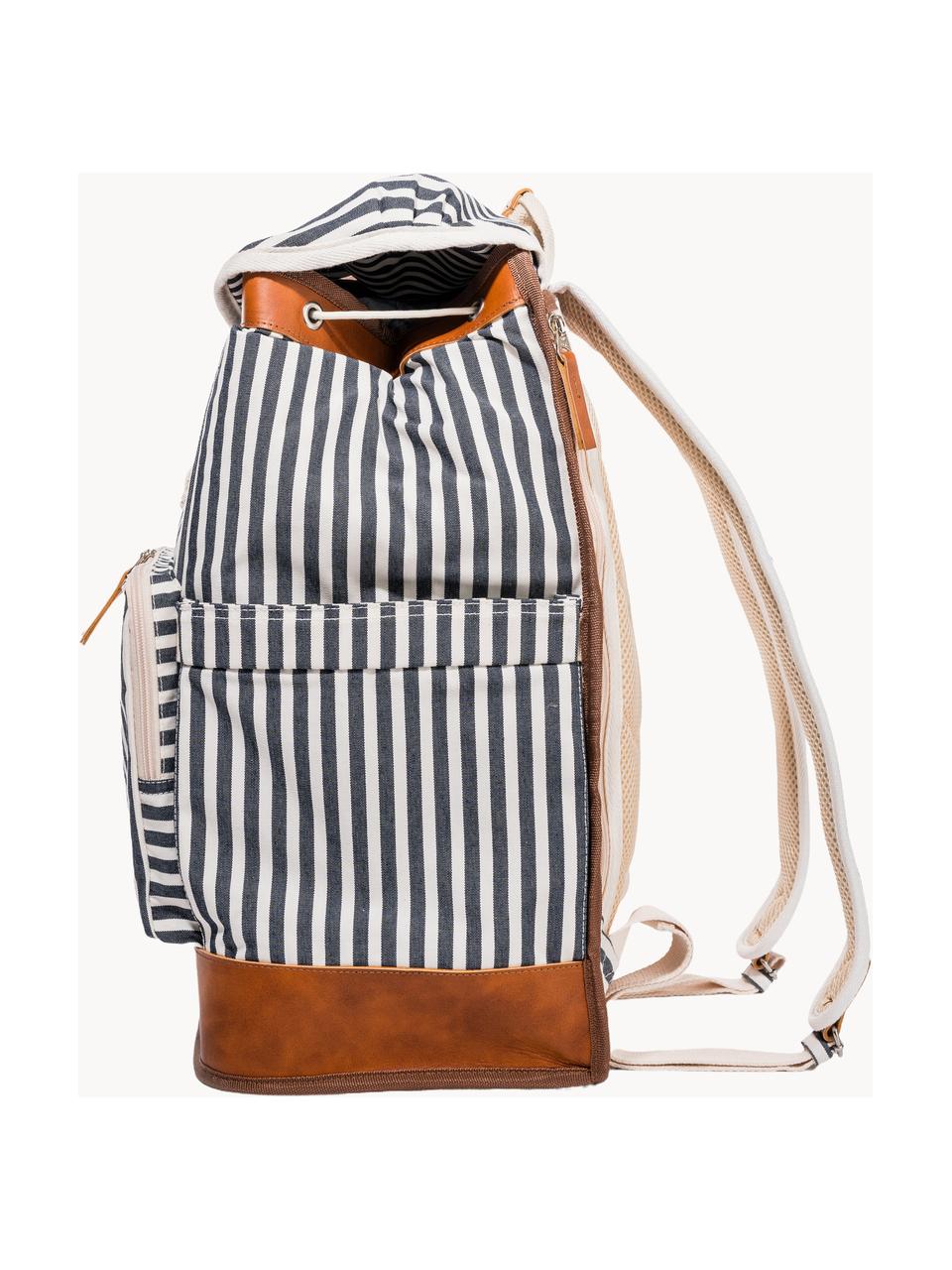 Kühlrucksack Retro, 50 % Baumwolle, 25 % Polyester, 25 % PVC, Dunkelblau, Weiss, Braun, B 45 x H 30 cm