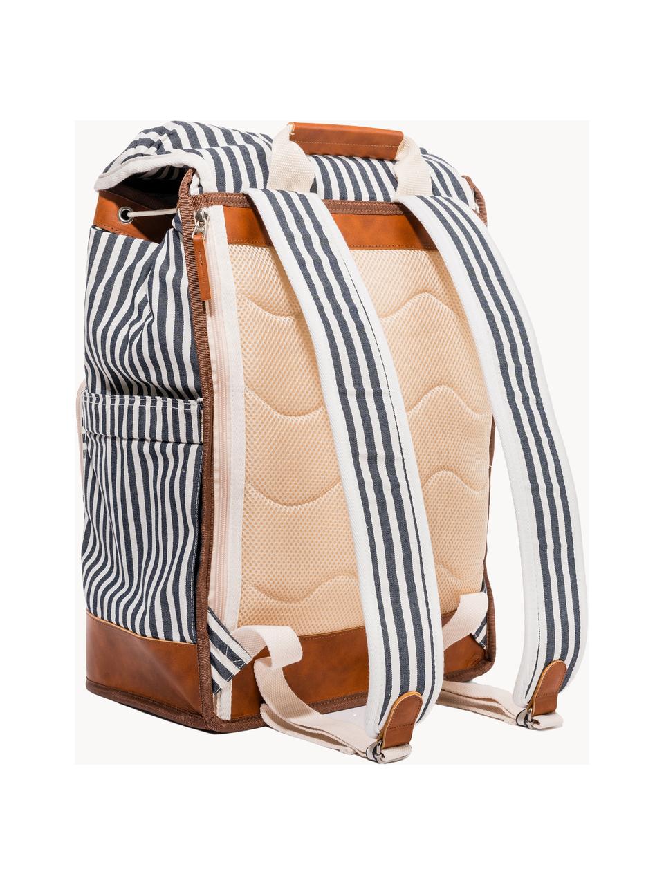 Kühlrucksack Retro, 50 % Baumwolle, 25 % Polyester, 25 % PVC, Dunkelblau, Weiß, Braun, B 45 x H 30 cm