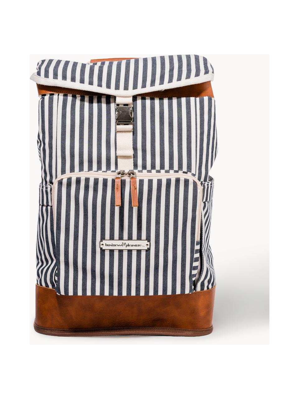 Kühlrucksack Retro, 50 % Baumwolle, 25 % Polyester, 25 % PVC, Dunkelblau, Weiss, Braun, B 45 x H 30 cm