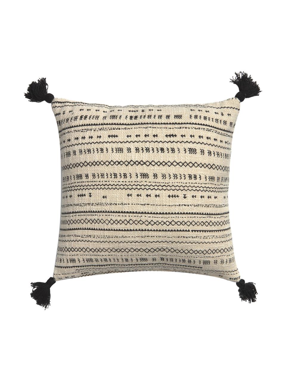 Housse de coussin réversible 45x45 boho Kertes, Noir