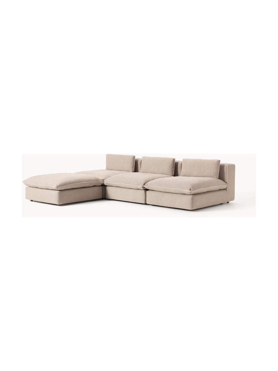 Canapé d'angle modulable XL avec pouf Felix, Tissu beige, larg. 300 x prof. 250 cm