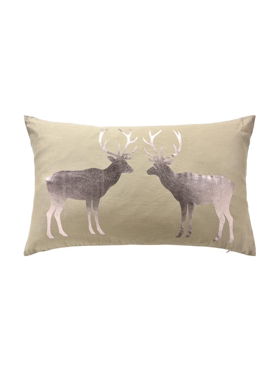 Housse de coussin imprimé cerf Forrest, Beige, bronze