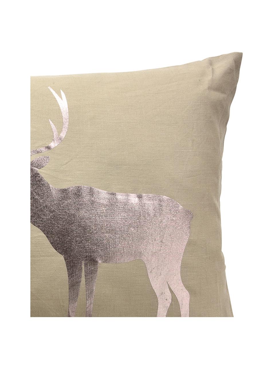 Housse de coussin imprimé cerf Forrest, Beige, bronze