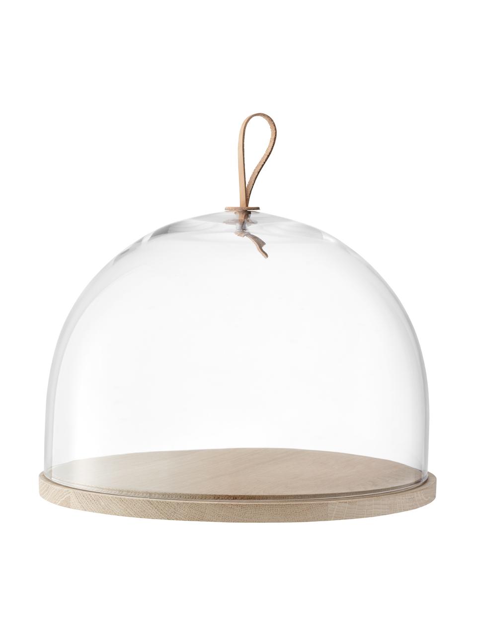 Cloche soufflée bouche verre et bois Ivalo, Ø 32 cm, Transparent, brun, Ø 32 x haut. 23 cm