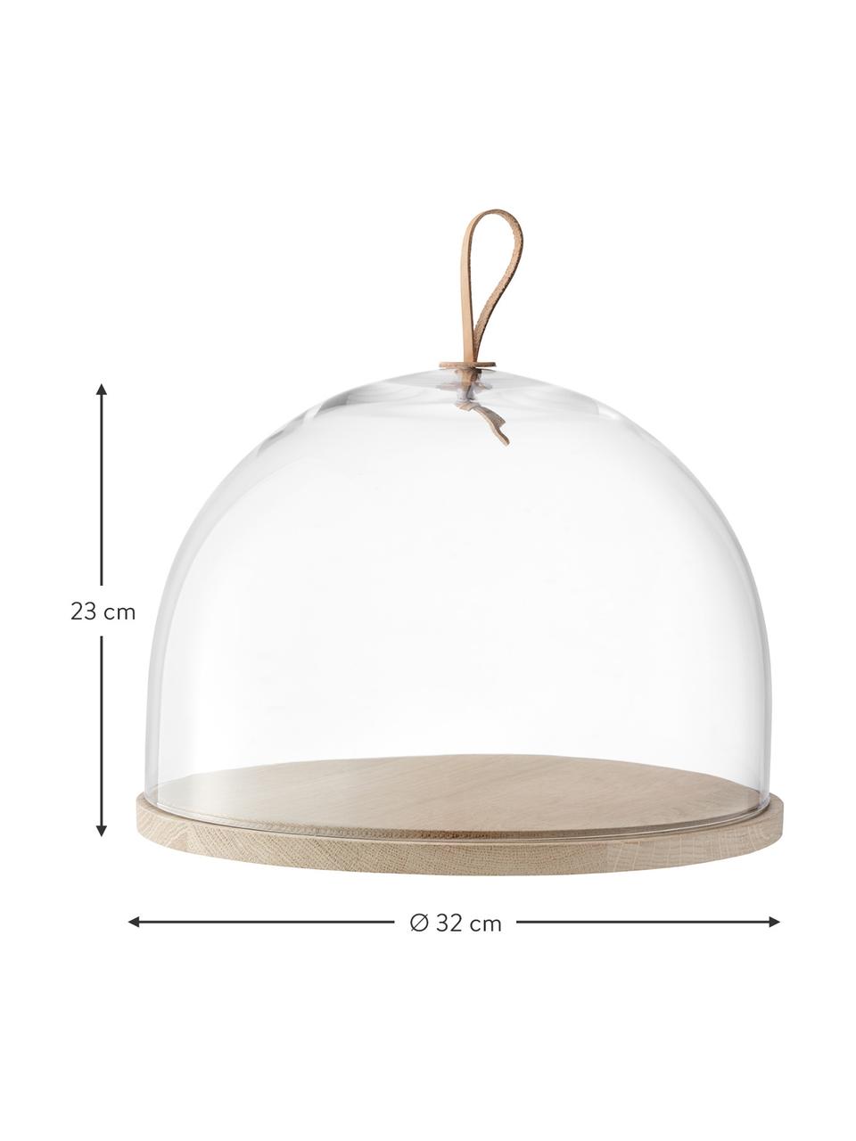 Cloche soufflée bouche verre et bois Ivalo, Ø 32 cm, Transparent, brun, Ø 32 x haut. 23 cm