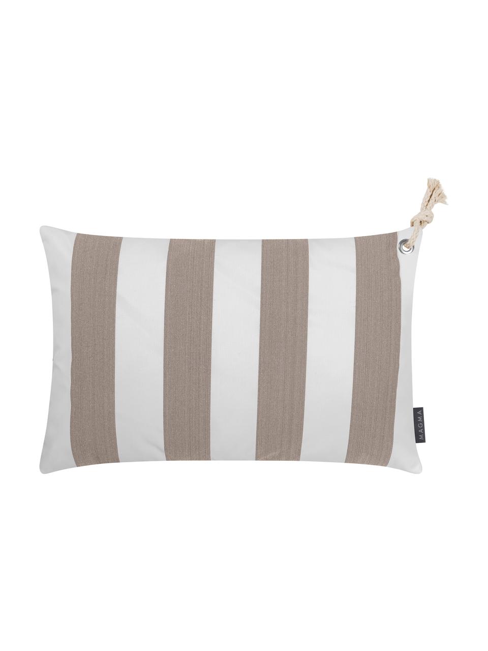 Gestreifte Outdoor-Kissenhülle Santorin in Taupe/Weiß, 100% Polypropylen, Taupe, Weiß, B 40 x L 60 cm