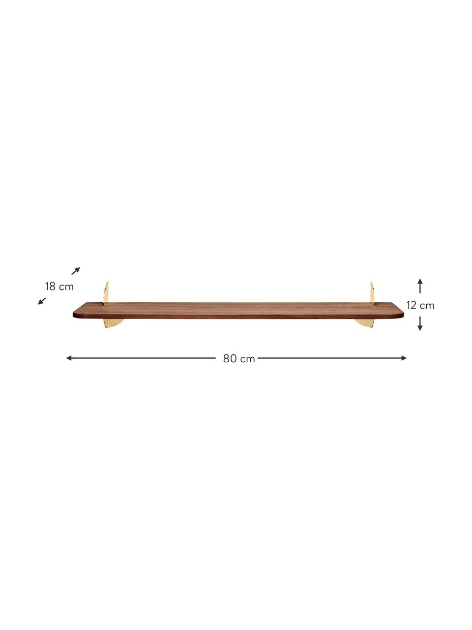 Étagère murale avec support en métal Aedes, Bois de noyer, doré, larg. 80 x haut. 12 cm