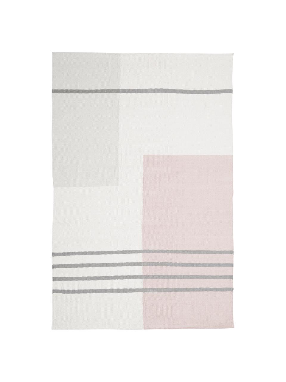 Flachgewebter Baumwollteppich Georgio mit grafischem Muster, 100% Baumwolle, Grau, Beige, Rosa, B 120 x L 180 cm (Grösse S)