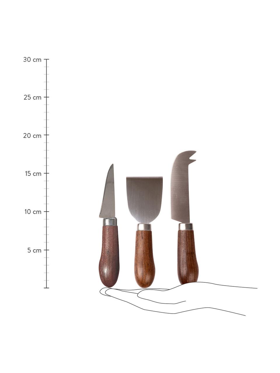 Set de cuchillos de queso de wengué Astrid, 3 pzas., Cuchillo: metal, Plateado, wengué, Set de diferentes tamaños