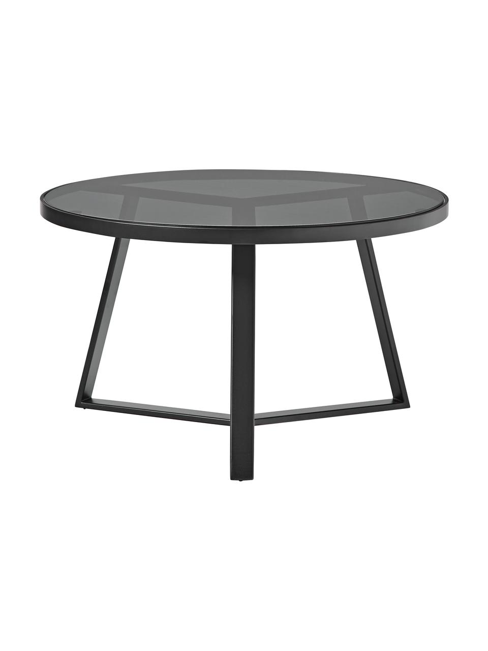 Mesa de centro redonda Fortunata, tablero de vidrio, Tablero: vidrio endurecido, Estructura: metal cepillado, Transparente, negro, Ø 70 cm