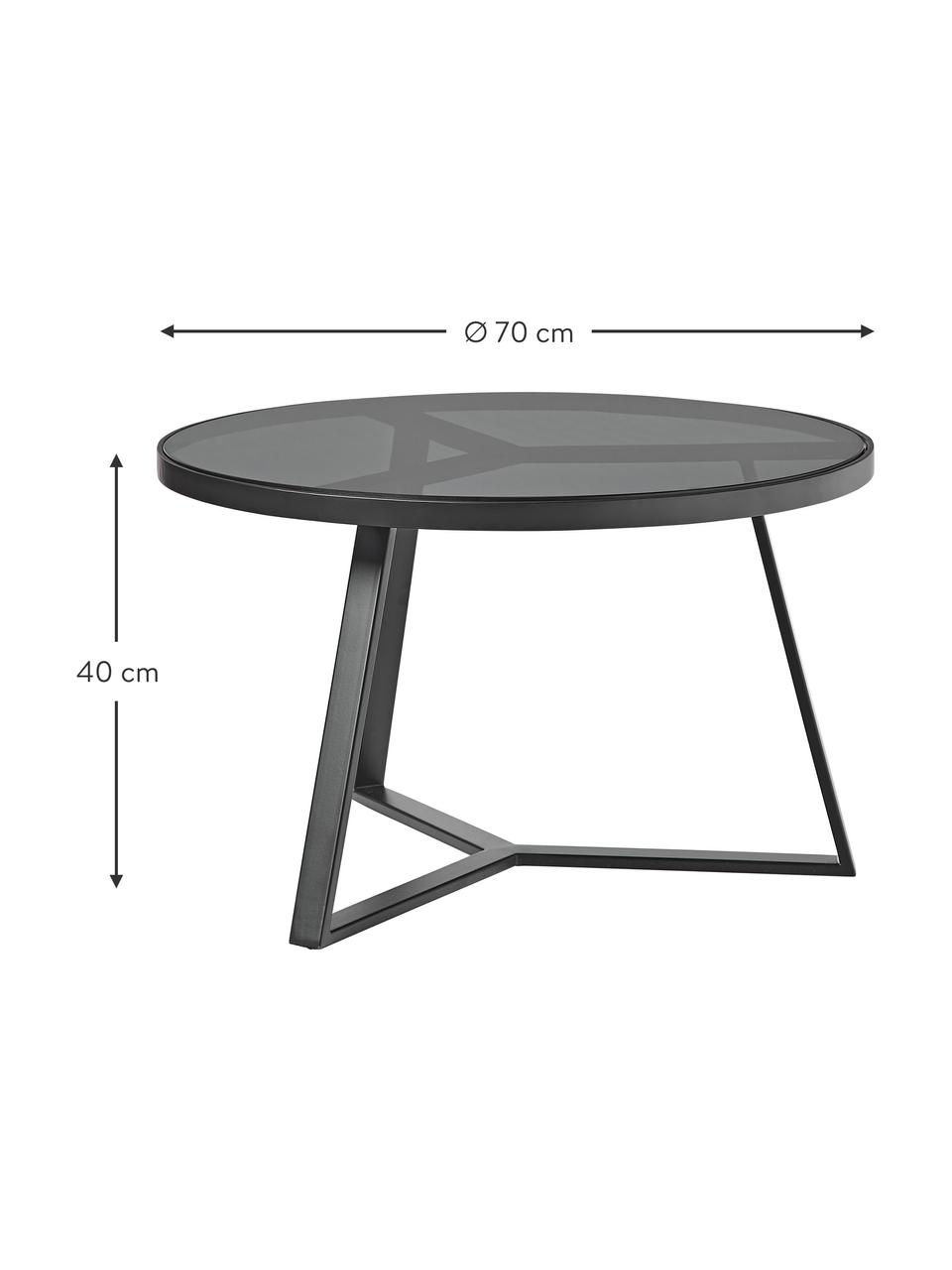 Mesa de centro redonda Fortunata, tablero de vidrio, Tablero: vidrio endurecido, Estructura: metal cepillado, Transparente, negro, Ø 70 cm