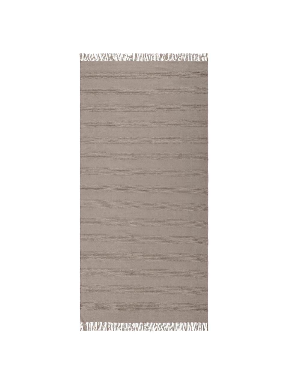 Baumwollteppich Tanya mit Ton-in-Ton-Webstreifenstruktur und Fransenabschluss, 100% Baumwolle, Taupe, B 160 x L 230 cm (Größe M)