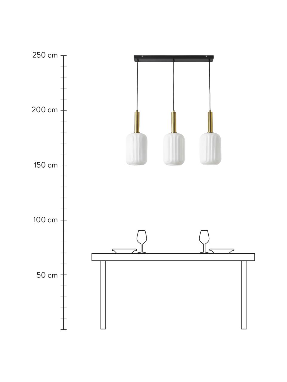 Suspension en verre opalescent Candela, Blanc, couleur laitonnée, larg. 87 x prof. 20 cm