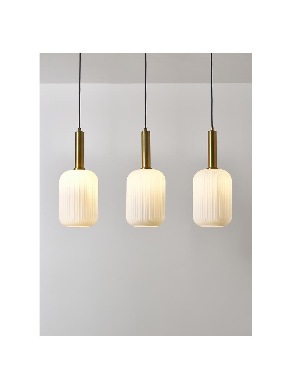 Hanglamp Candela van opaalglas, Decoratie: vermessingd metaal, Wit, goudkleurig, B 87 x H 29 cm