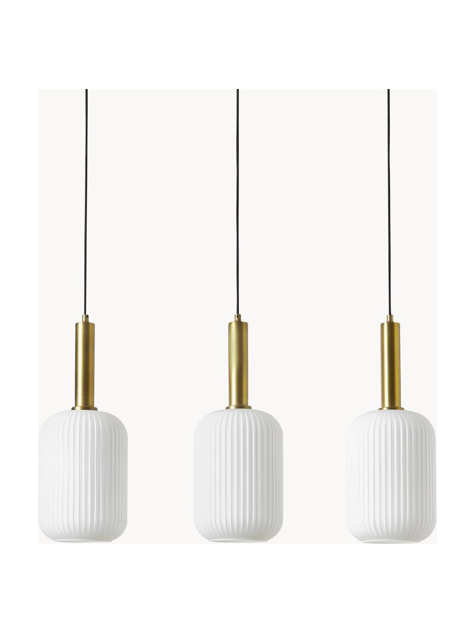 Hanglamp Candela van opaalglas, Decoratie: vermessingd metaal, Wit, goudkleurig, B 87 x H 29 cm