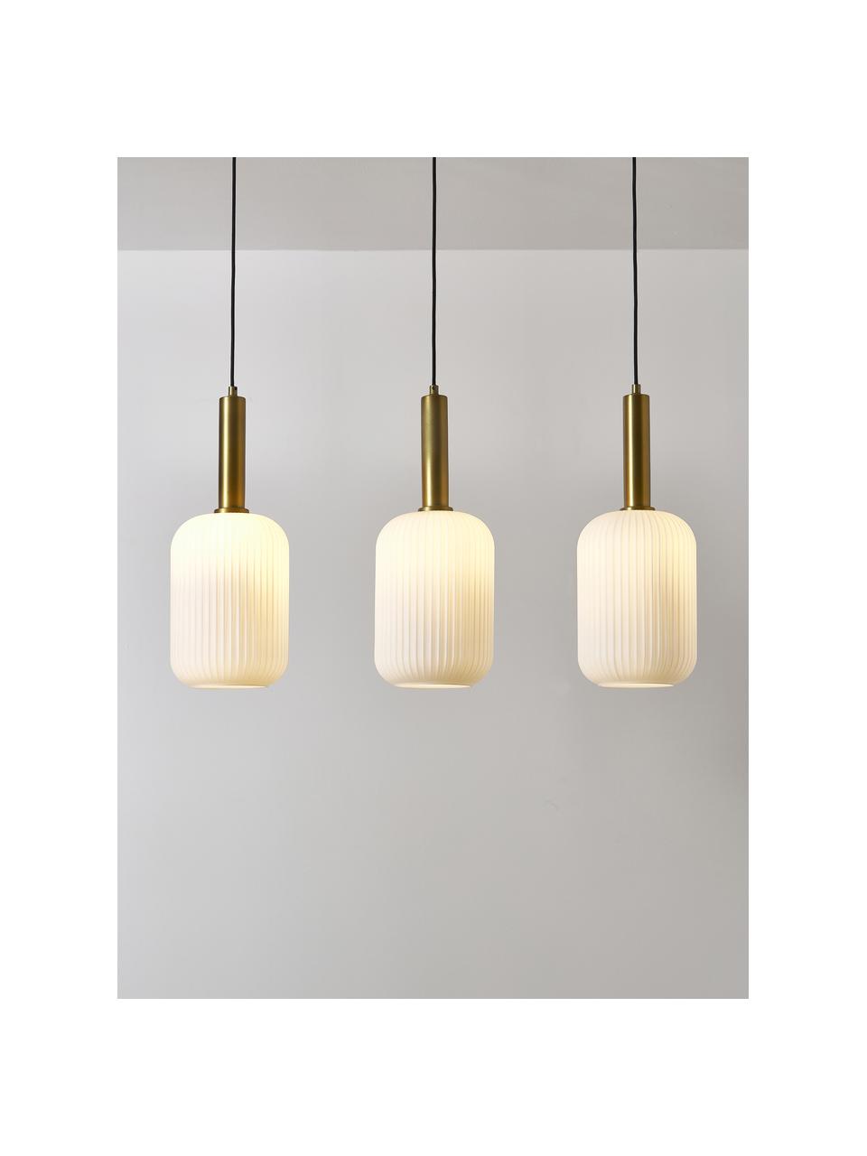 Hanglamp Candela van opaalglas, Decoratie: vermessingd metaal, Wit, goudkleurig, B 87 x H 29 cm