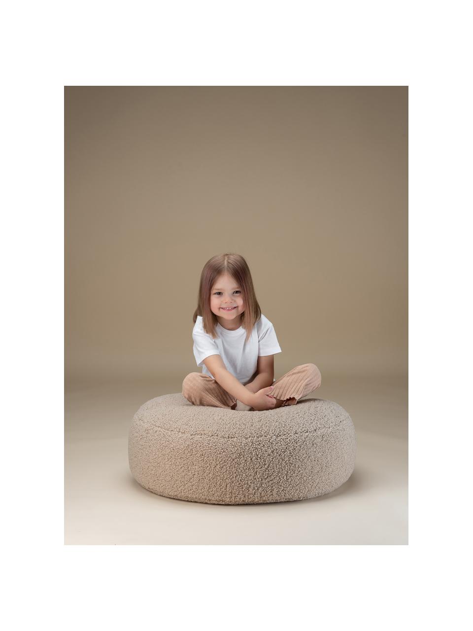 Pouf en peluche pour enfants Sugar, Ø 65 cm, Peluche beige clair, Ø 65 x haut. 20 cm