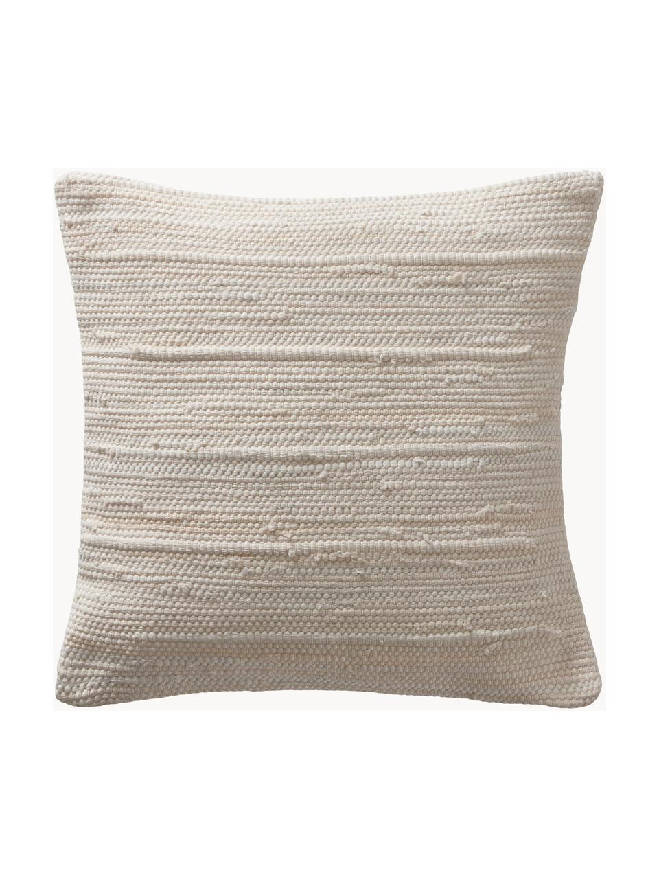 Poszewka na poduszkę z wypukłą strukturą Elvira, 90% bawełna z recyklingu, 10% bawełna, Odcienie kremowego, S 50 x D 50 cm