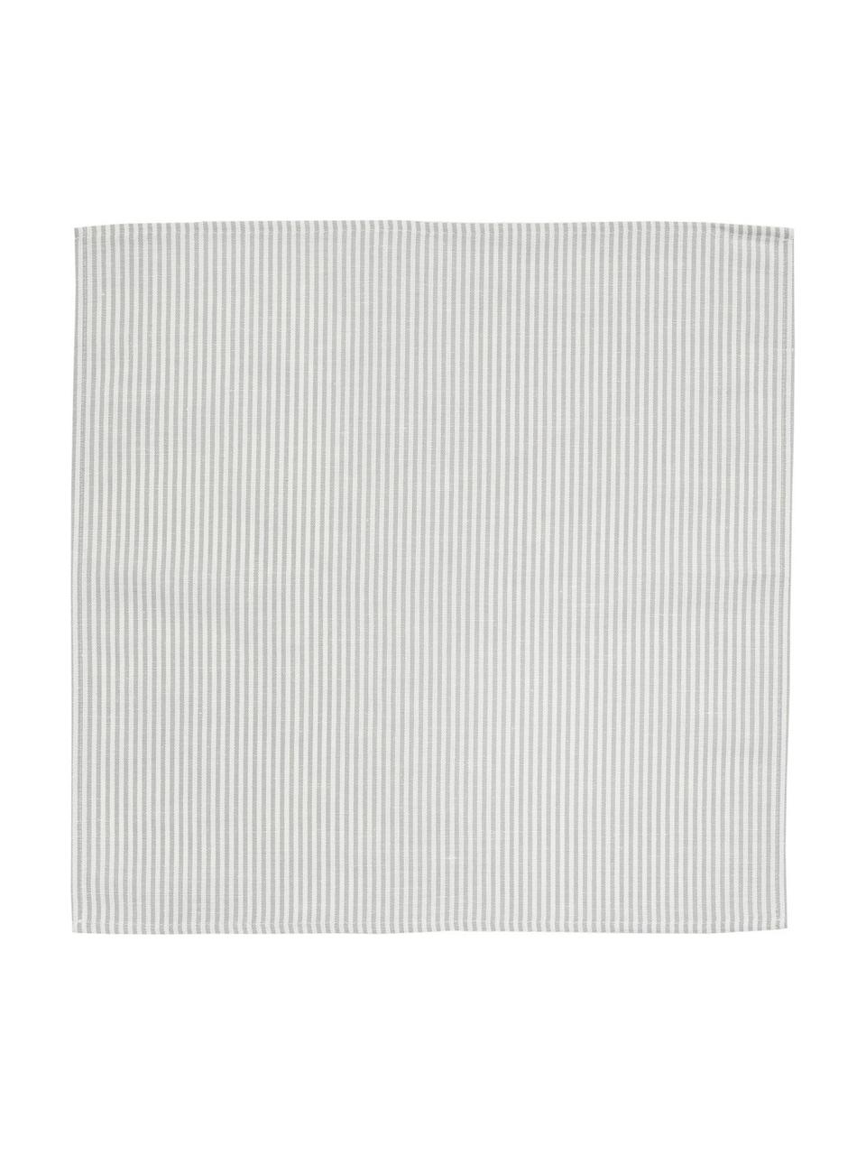 Stoff-Servietten Streifen aus Halbleinen, 6 Stück, Weiß, Grau, B 45 x L 45 cm