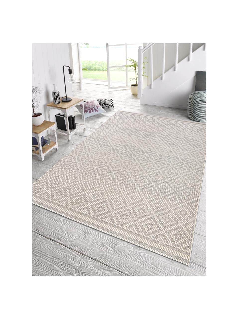 In- & Outdoor-Teppich Meadow Raute mit grafischem Muster, Grau, Beige, B 80 x L 150 cm (Größe XS)