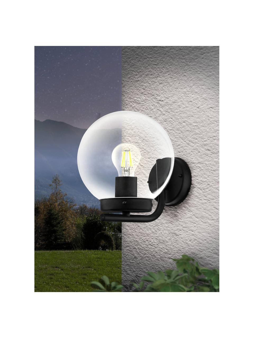 Outdoor wandlamp Taverna, Lampenkap: kunststof, Frame: gecoat metaal, Zwart, transparant, B 26 x H 23 cm