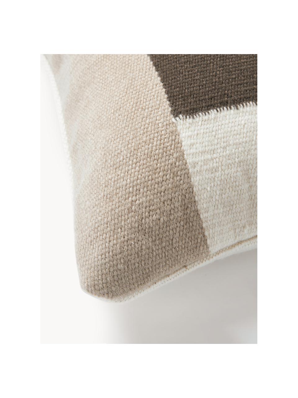 Woll-Kissenhülle Aylin mit abstrakter Verzierung, 85 % Wolle, 15 % Baumwolle, Brauntöne, B 50 x L 50 cm
