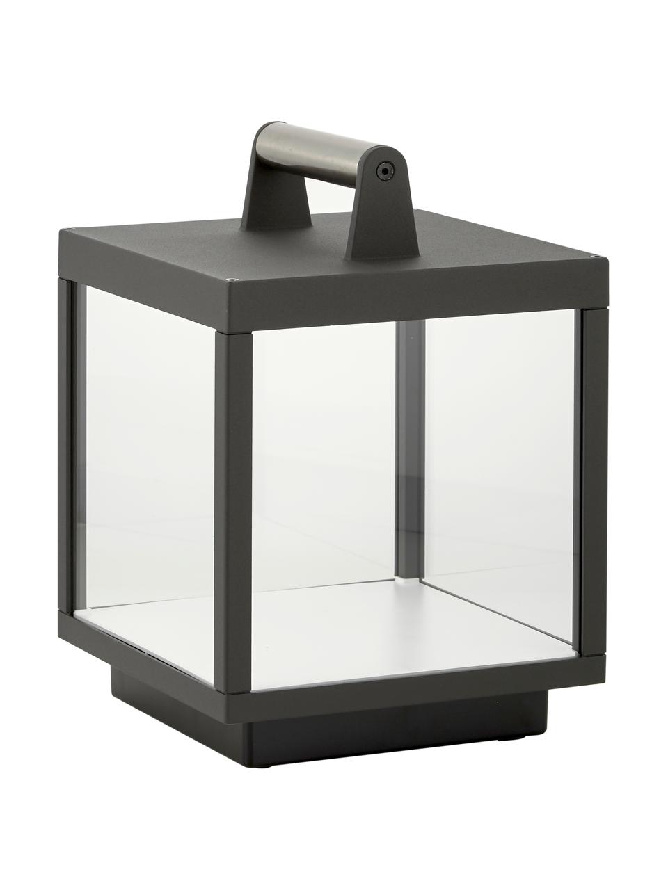 Lámpara de mesa LED para exterior Kerala, portátil, Asa: aluminio, cromado, Urna: vidrio, Gris, An 18 x Al 27 cm