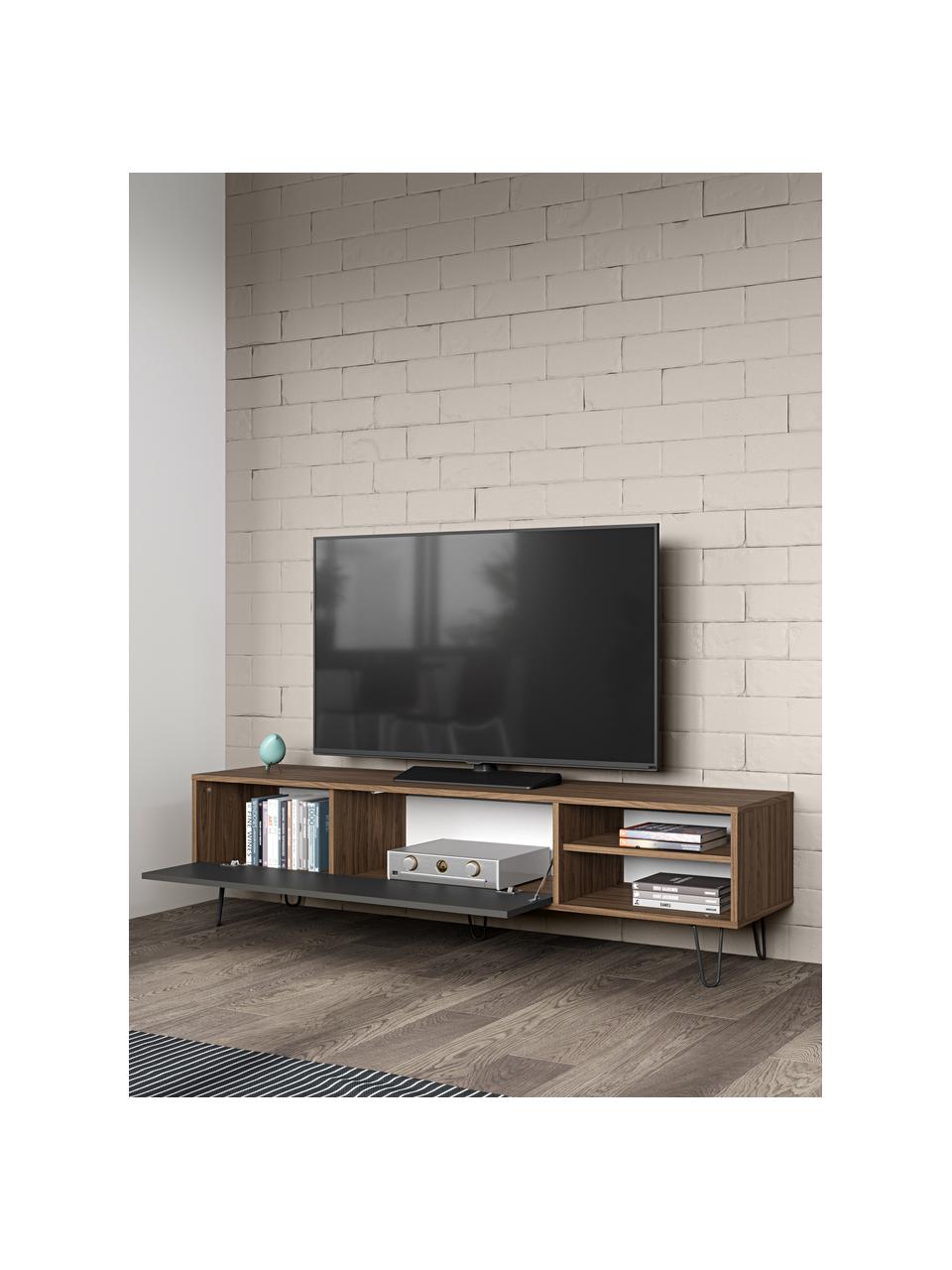 Moderná TV skrinka s dvierkami Aero, Orechové drevo, sivá, Š 165 x V 44 cm