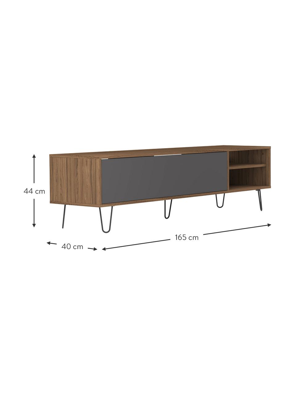 Mueble TV de diseño Aero, Estructura: aglomerado recubierto de , Patas: metal pintado, Nogal, gris, An 165 x Al 44 cm