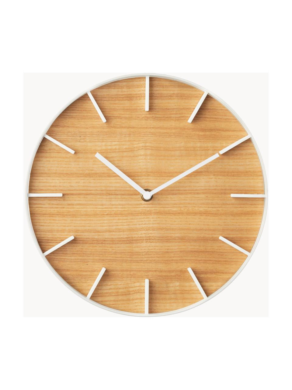 Zegar ścienny z drewna Rin, Biały, drewno naturalne, Ø 27 cm