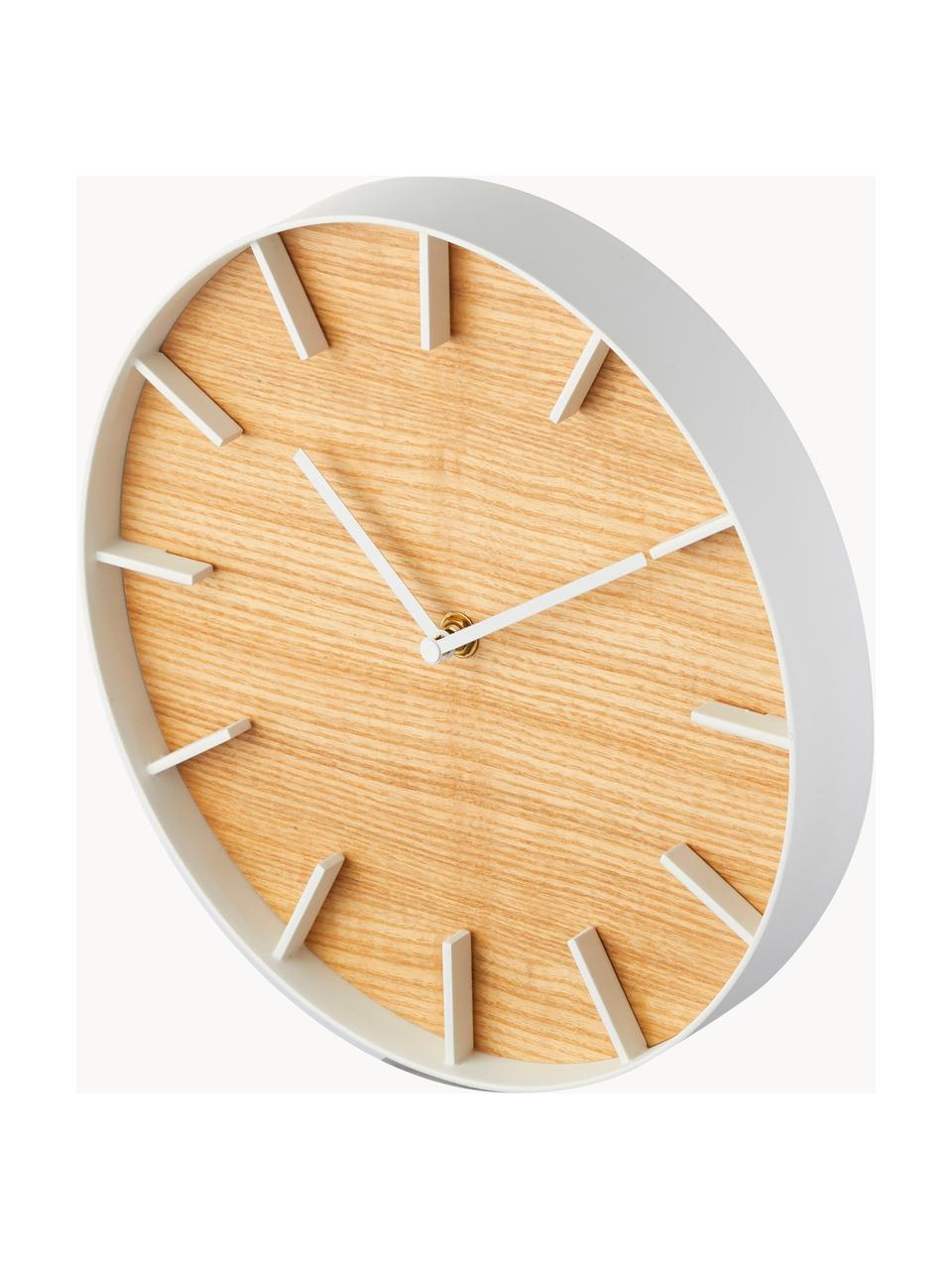 Horloge murale Rin, Blanc, bois clair, Ø 27 cm