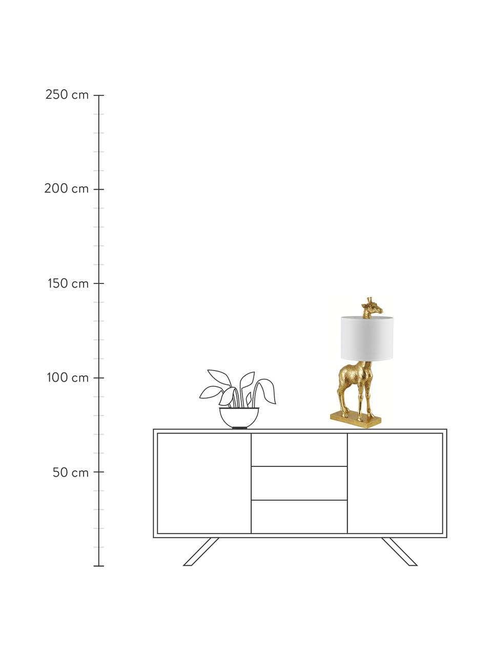 Grote design tafellamp Epigaea met linnen kap, Lampvoet: polyresin, Lampenkap: linnen, Goudkleurig, wit, B 35 x H 70 cm