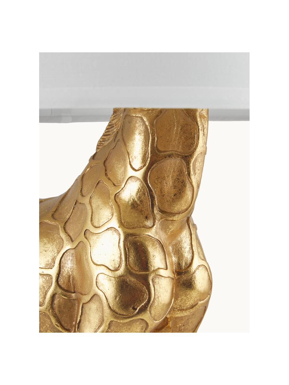 Große Design Tischlampe Epigaea mit Leinenschirm, Lampenfuß: Polyresin, Lampenschirm: Leinen, Goldfarben, Off White, B 35 x H 70 cm