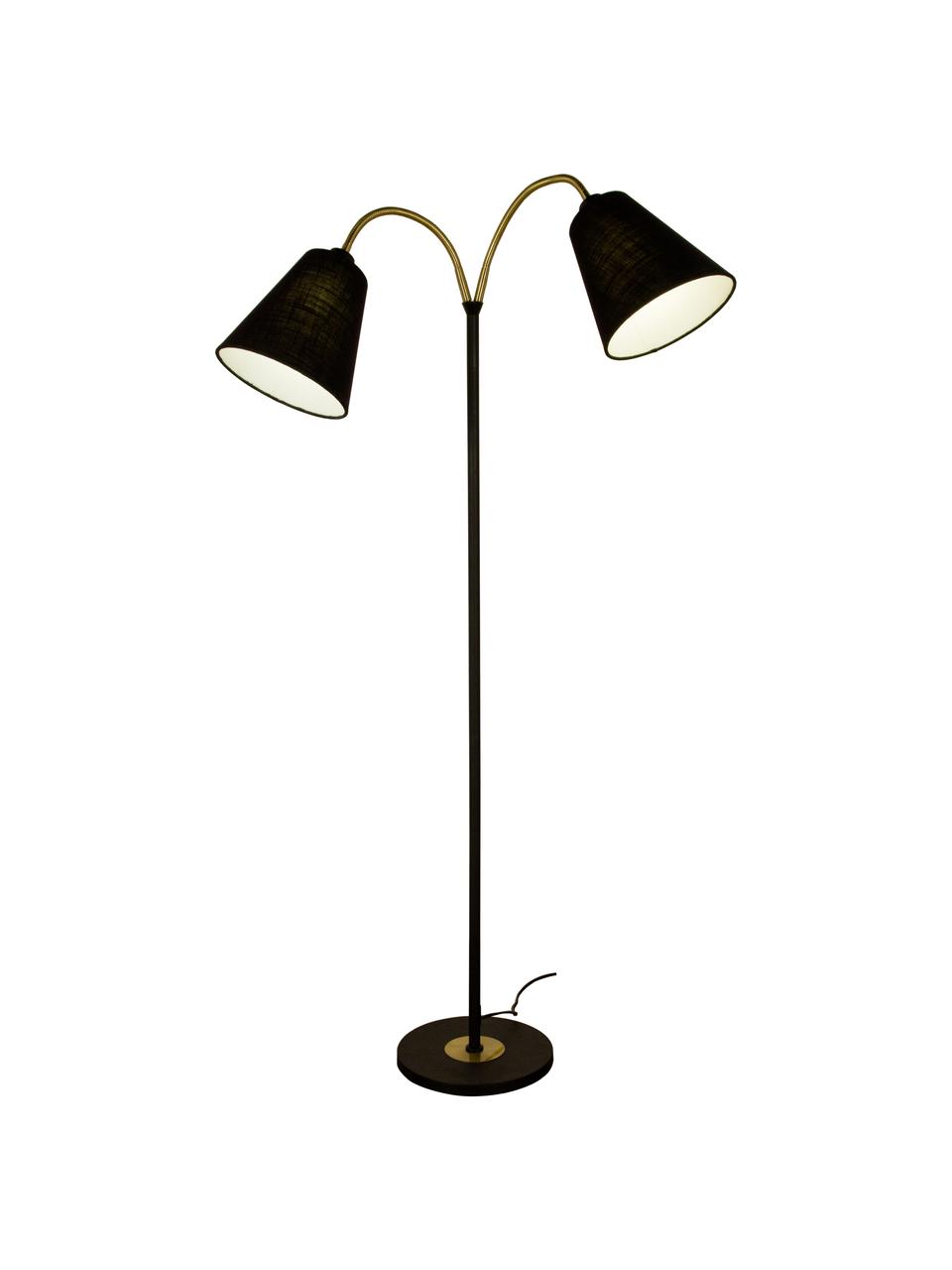 Leeslamp Ljusdal met twee lampenkappen, Lampenkap: polyester, Lampvoet: gecoat metaal, Decoratie: gecoat metaal, Zwart, messingkleurig, B 45 x H 140 cm