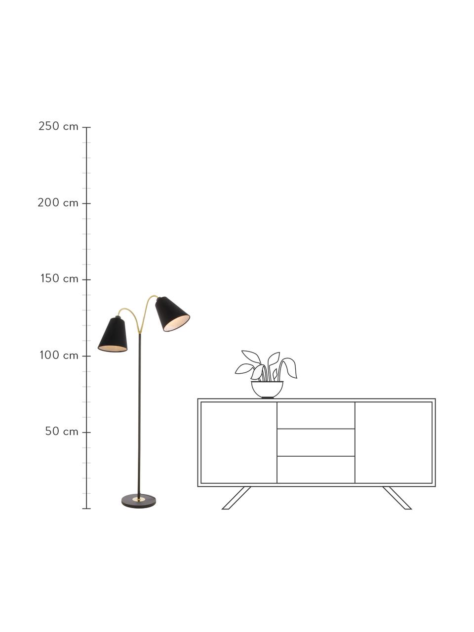 Leeslamp Ljusdal met twee lampenkappen, Lampenkap: polyester, Lampvoet: gecoat metaal, Decoratie: gecoat metaal, Zwart, messingkleurig, B 45 x H 140 cm
