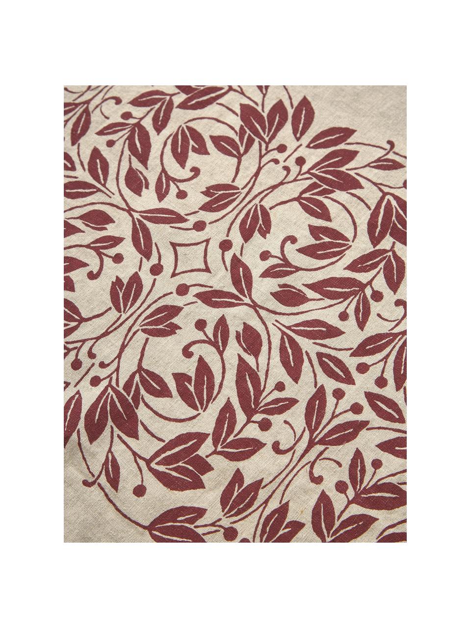 Leinen-Tischdecke Matilda mit floralem Muster, 100 % Leinen, Hellbeige, Weinrot, Für 6 - 10 Personen (B 150 x L 250 cm)