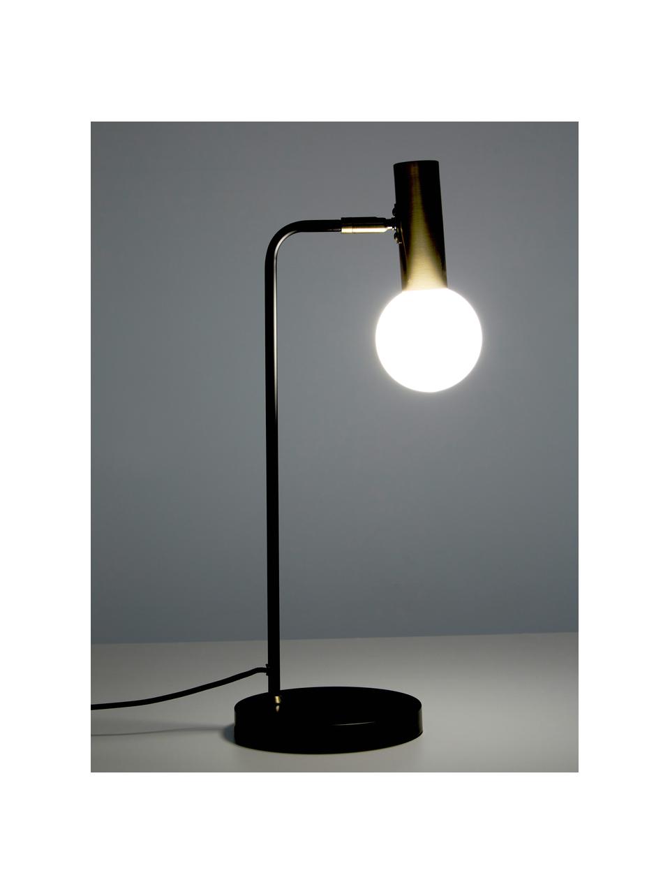Velká lampa na psací stůl se skleněným stínidlem Wilson, Černá, mosazná, Š 22 cm, V 54 cm